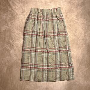 Vintage 90s Lonergan / Amerigo Pleated Plaid Maxi Skirt Tan Academia Retro Indie